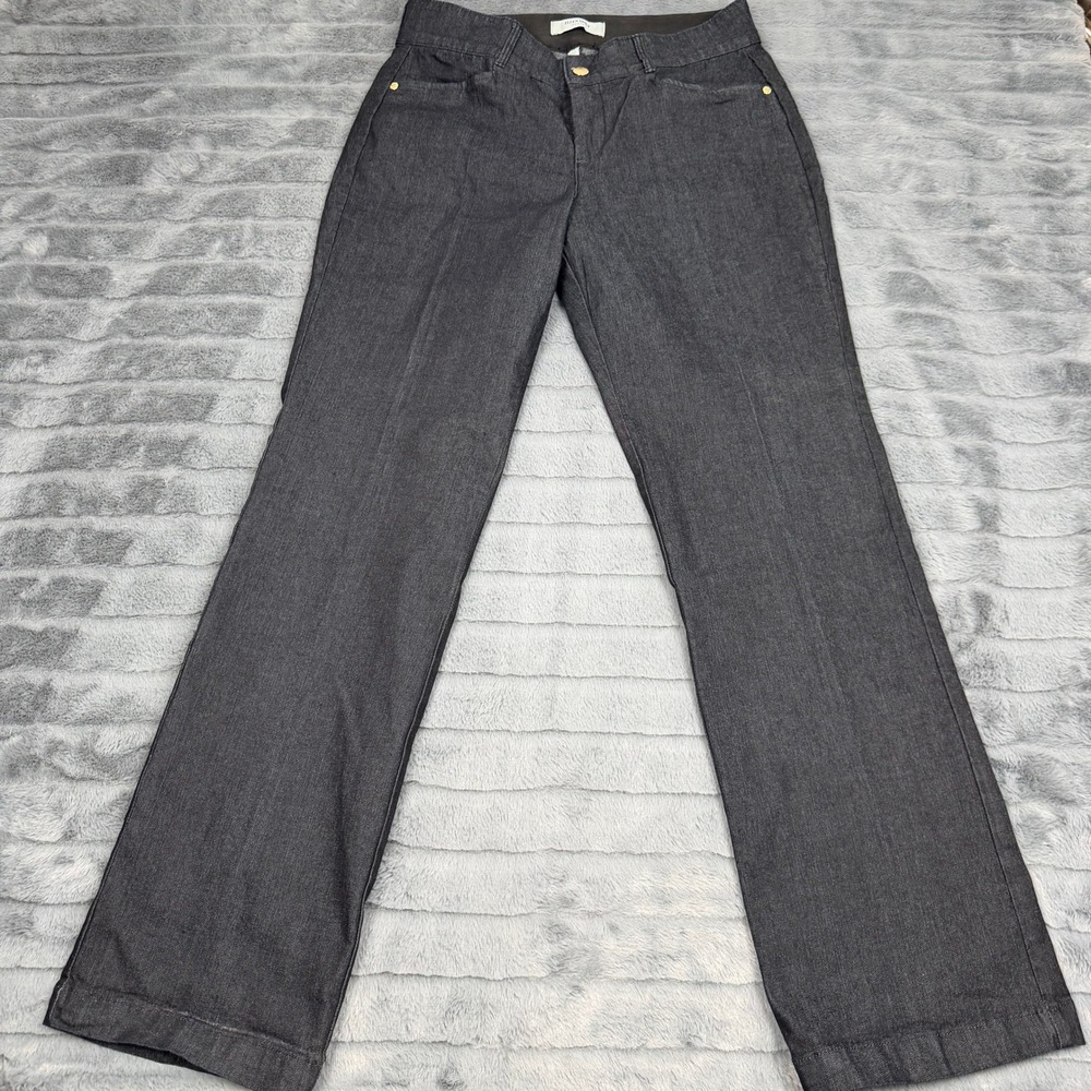 Ellen Tracy Denim Dark Wash Straight Leg Stretch Jeans Size 14 Gold Hardware